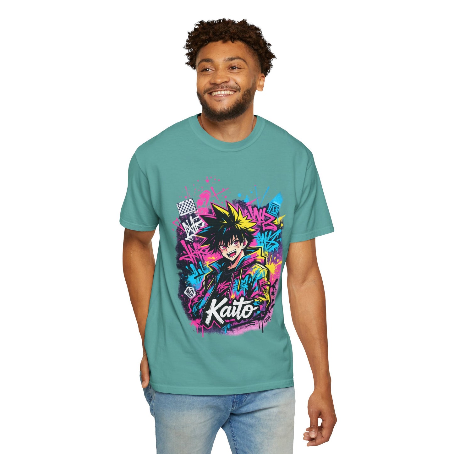 Kaito Anime Streetwear T-Shirt — Neon Graffiti Character Tee