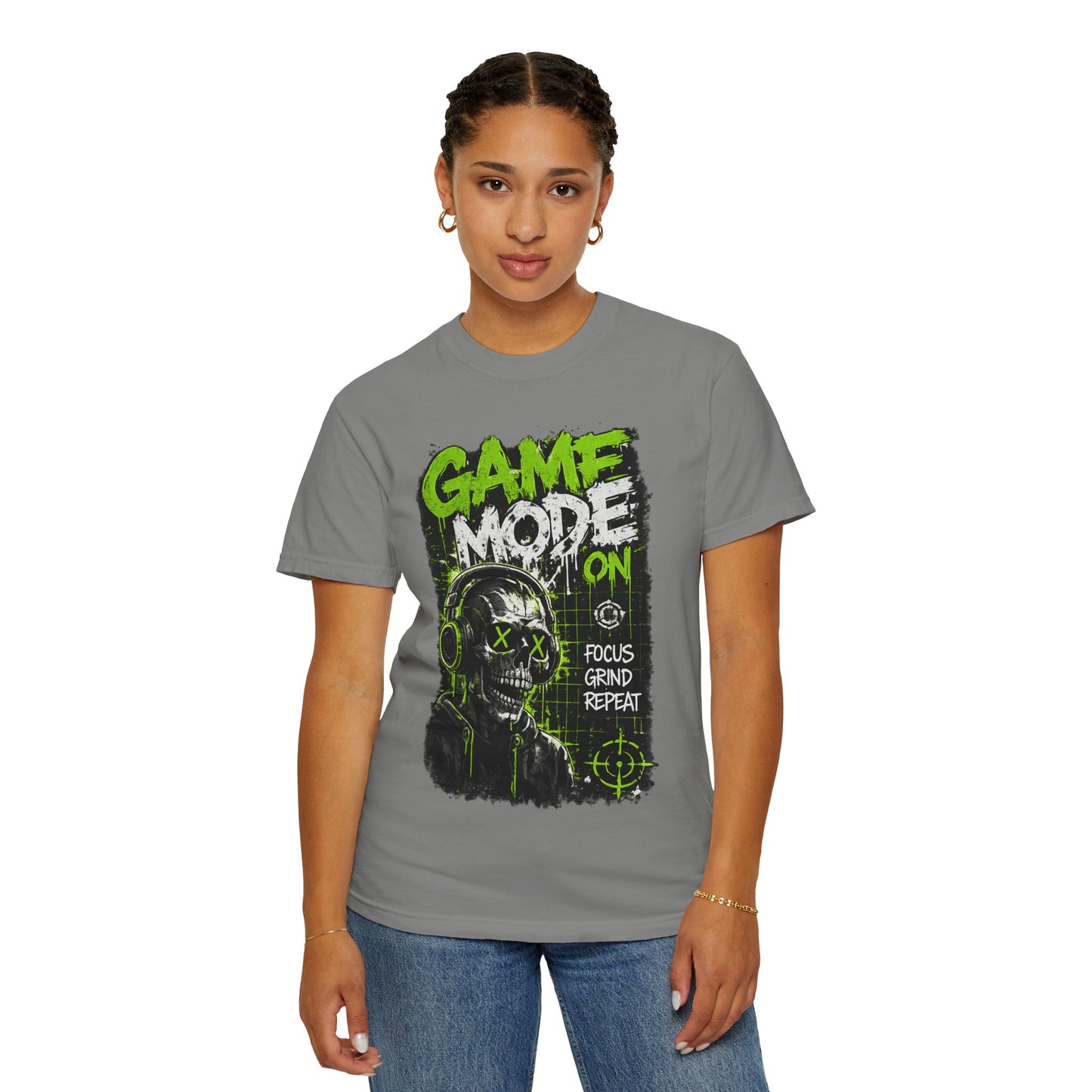 Game Mode On T-Shirt — Gamer Skull Graphic Tee (Focus Grind Repeat)