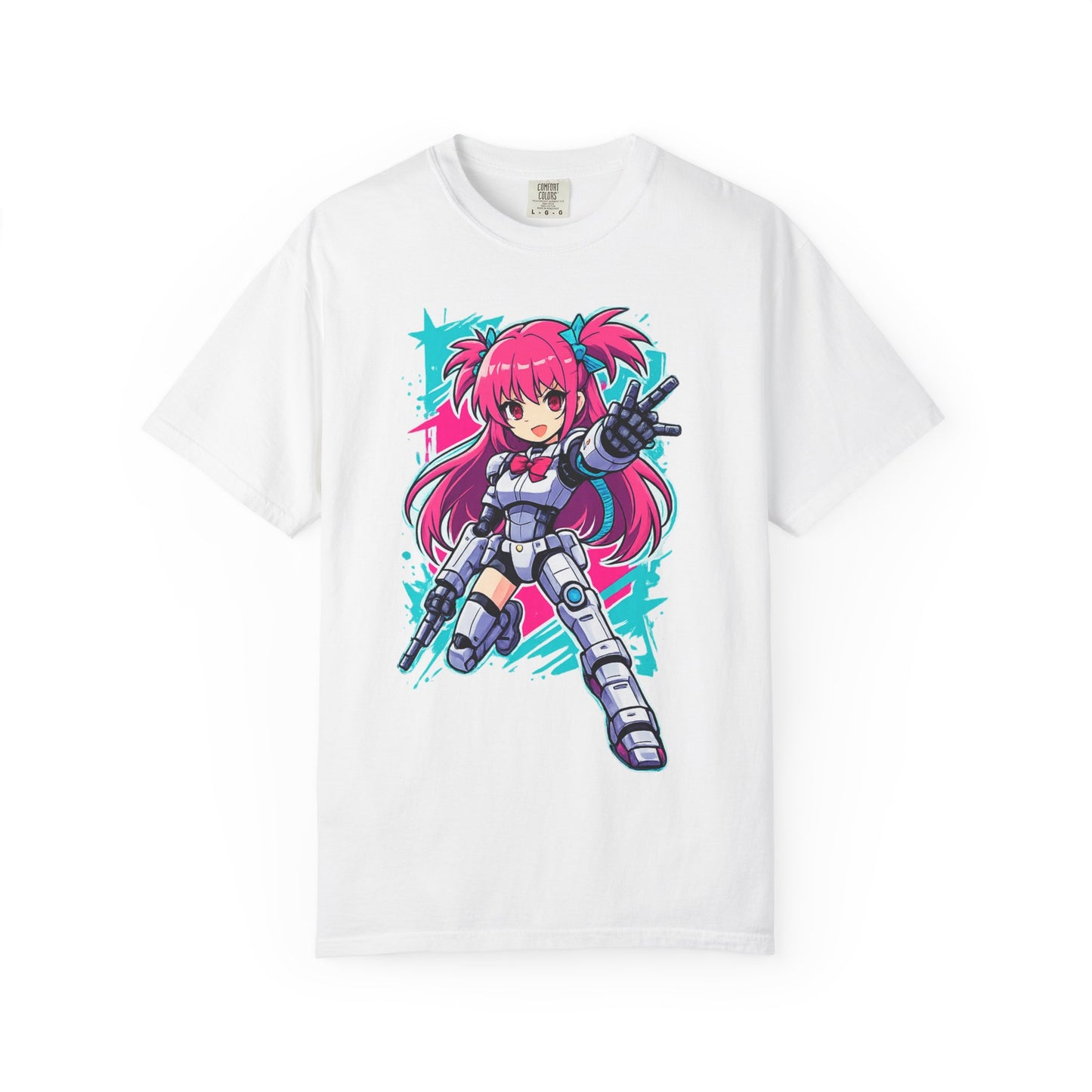 Anime Mecha Girl T-Shirt — Pink Cyberpunk Warrior Tee