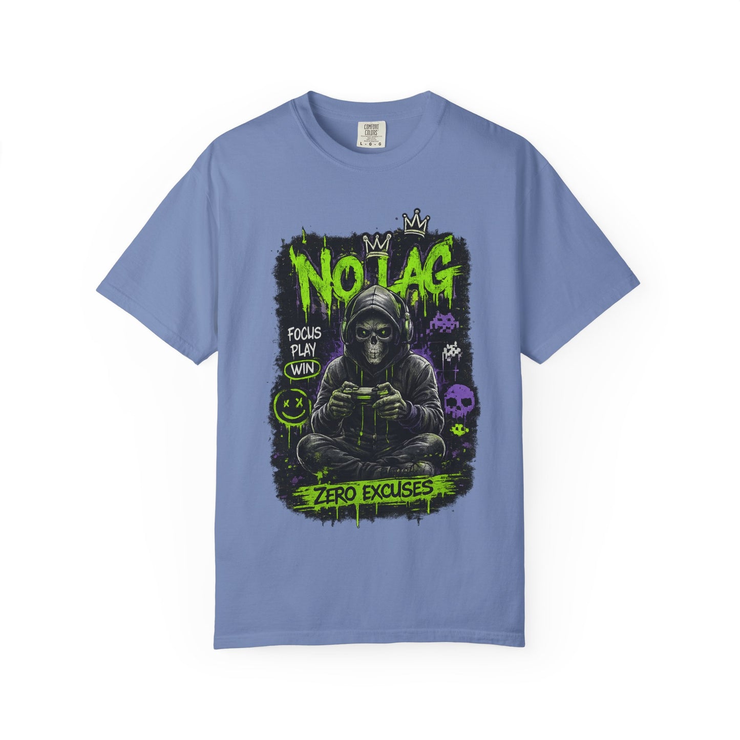 No Lag Gamer T-Shirt — “Zero Excuses” Neon Skull Gaming Tee