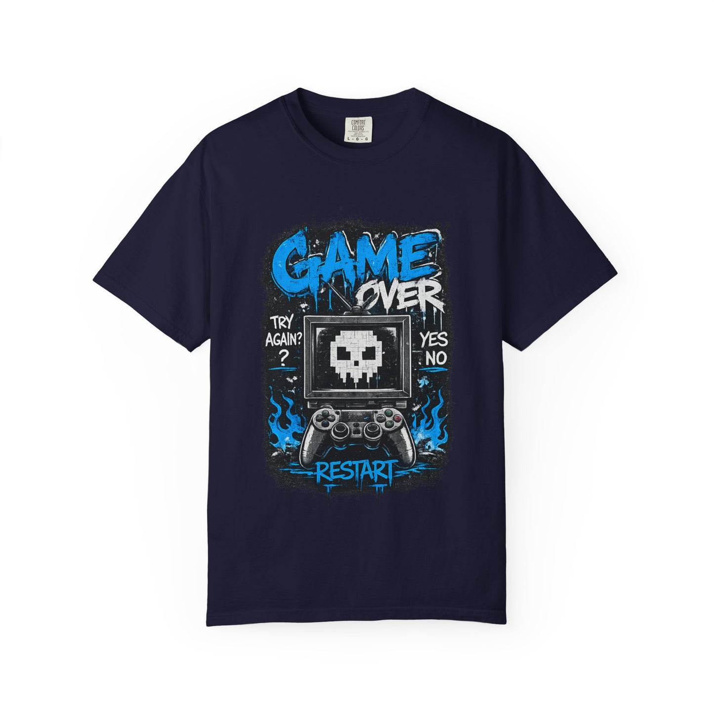 Game Over Skull Console controller T-Shirt | Restart pixel gaming tee