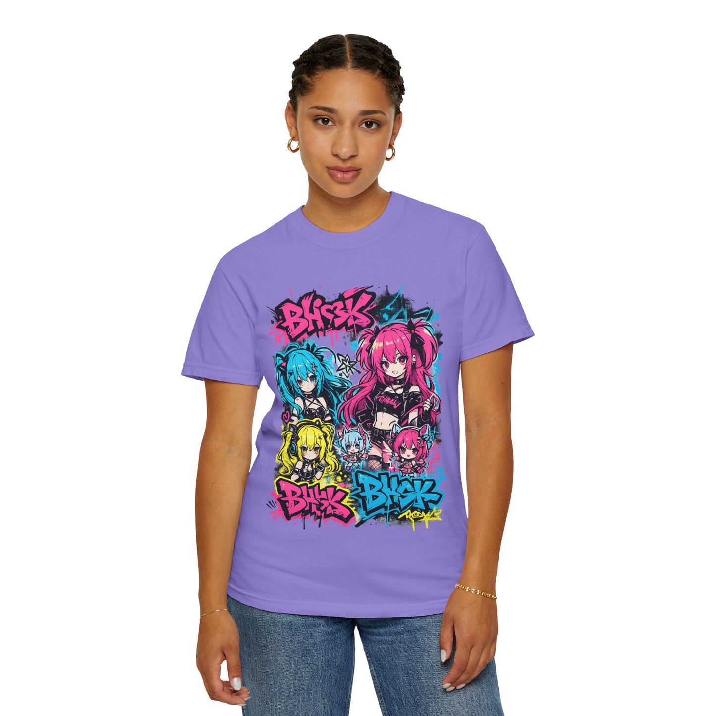 Anime Graffiti Girl Group T-Shirt — Colorful Vocaloid Streetwear