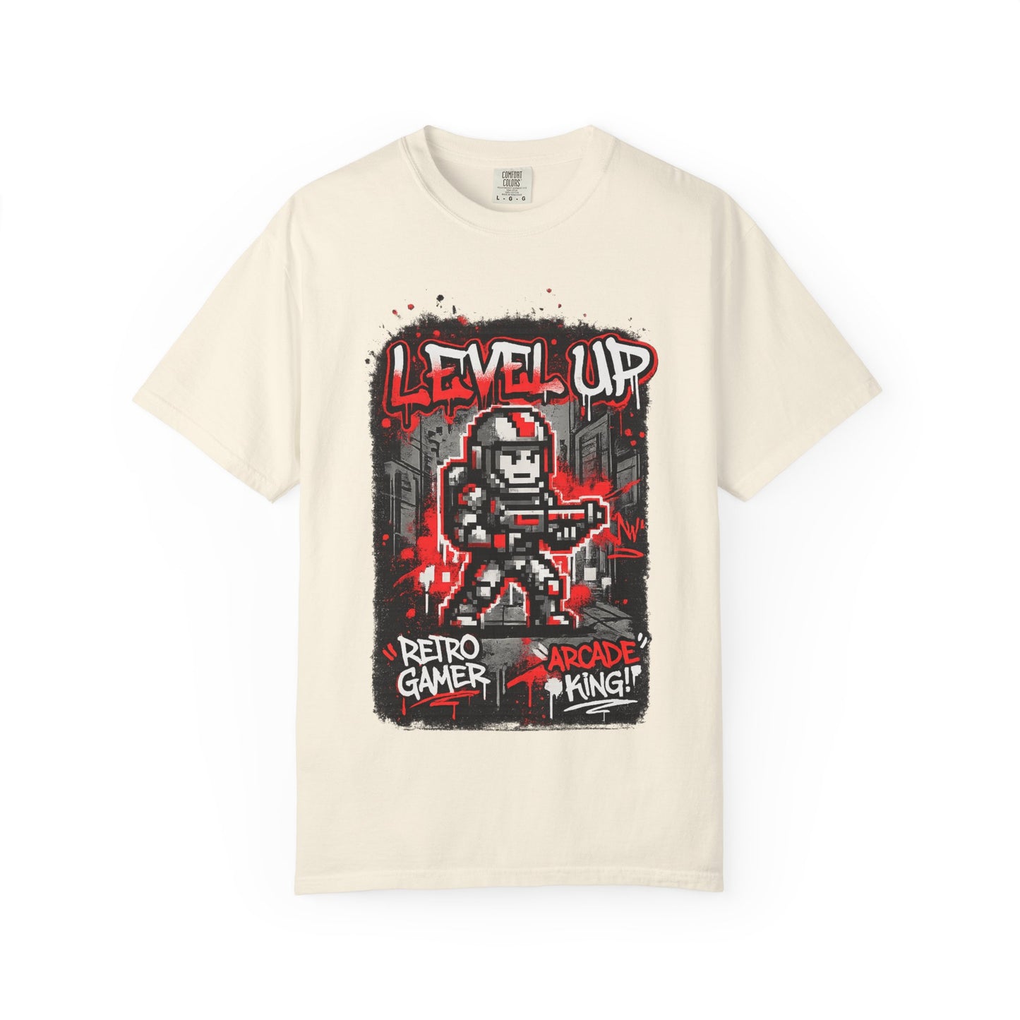 Level Up Retro Gamer T-Shirt — Arcade King Pixel Shooter Tee