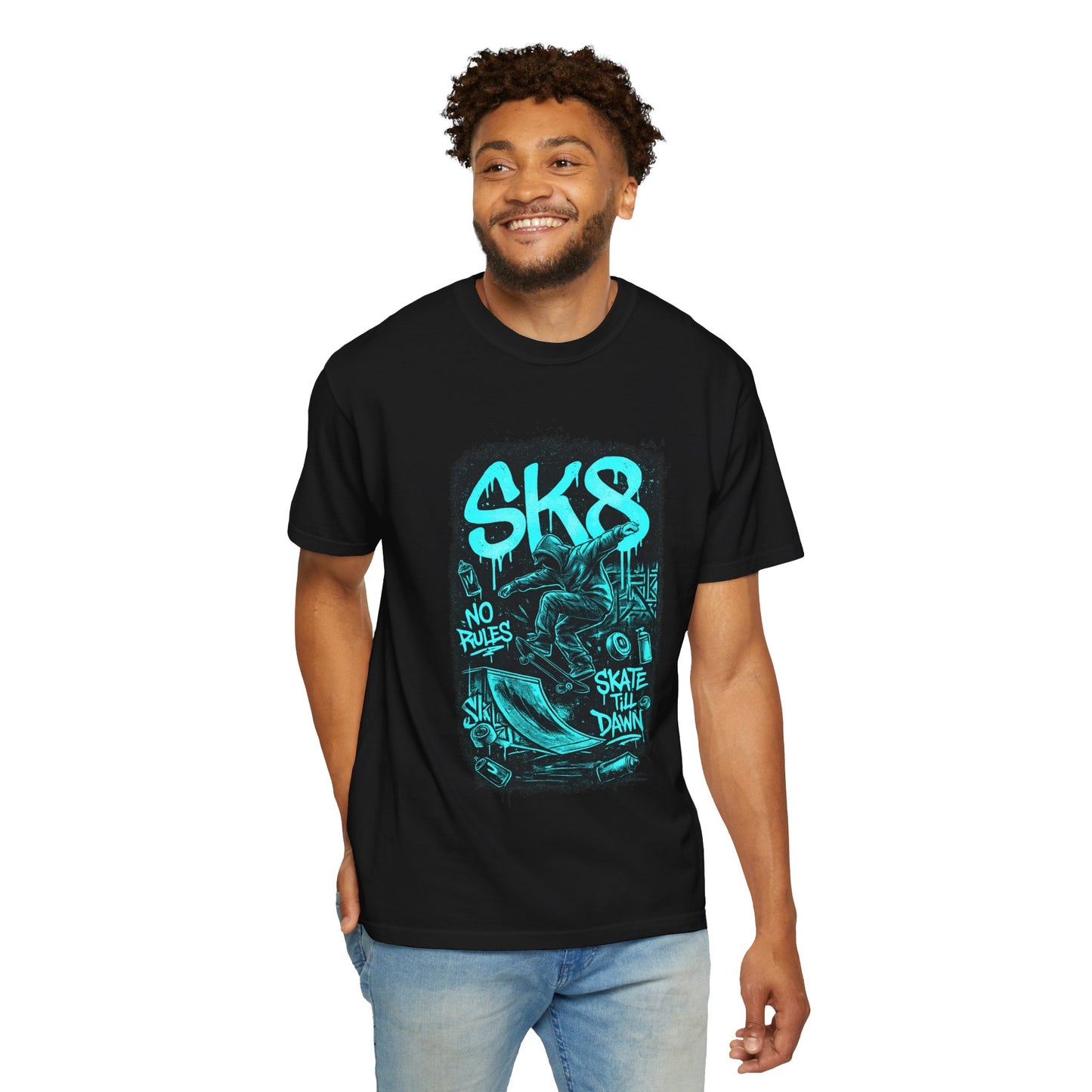 SK8 Skateboard Graphic T-Shirt — 'SK8' No Rules Skate Till Dawn Tee