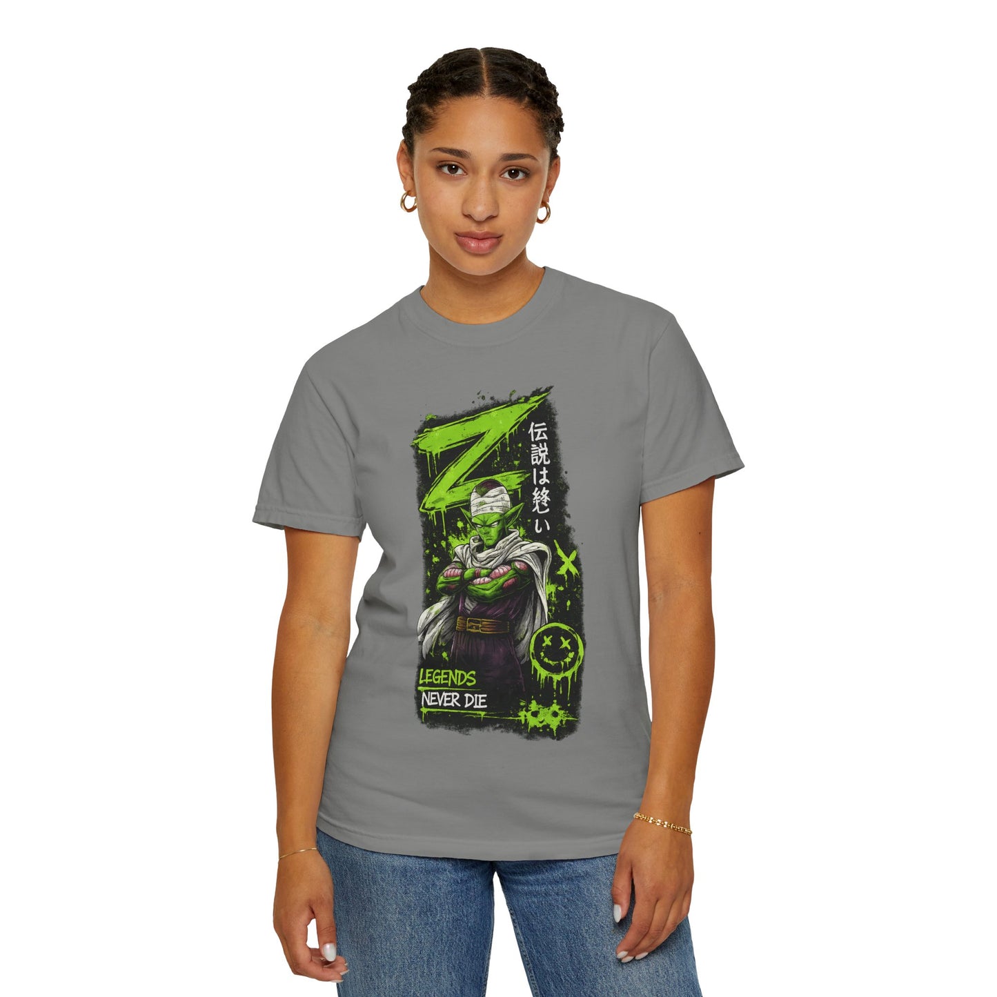 Dragon Warrior Graphic T-Shirt — "Legends Never Die" Neon Green Anime Design