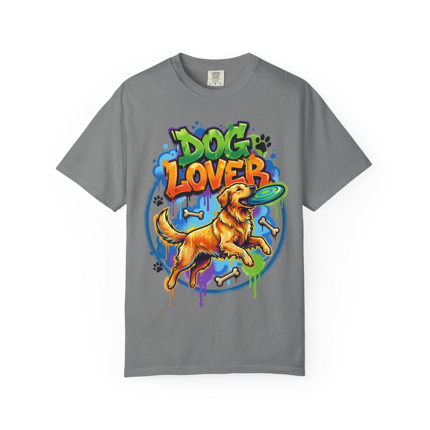 Dog Lover T-Shirt — Colorful Golden Retriever Frisbee Graphic Tee
