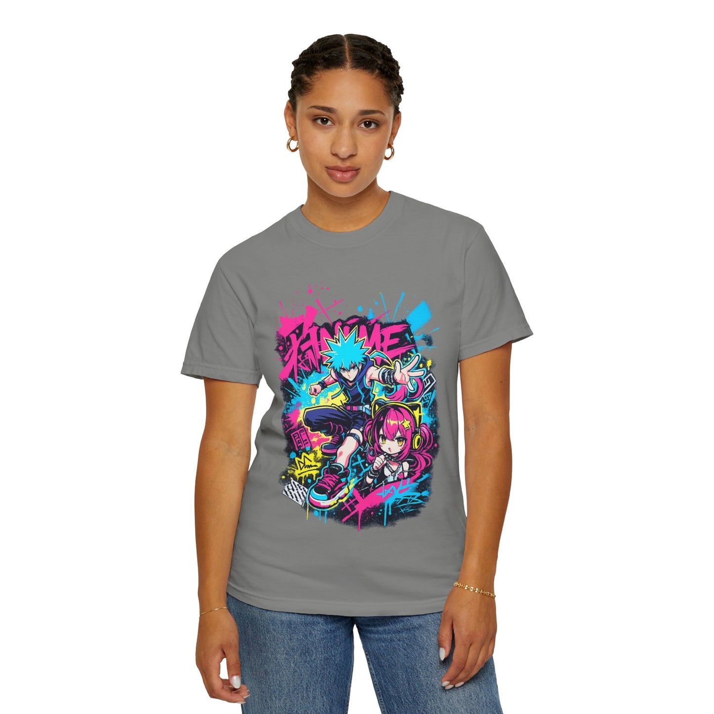 Anime Streetwear T‑Shirt — Neon Punk 'Eat Me' Graphic