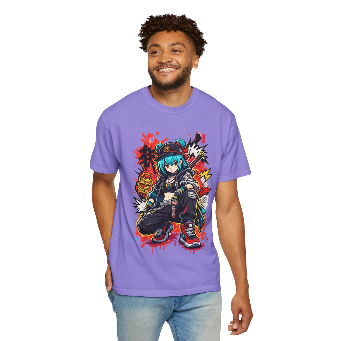 Anime Streetwear T-Shirt — Cool Girl Squatting Graphic Tee