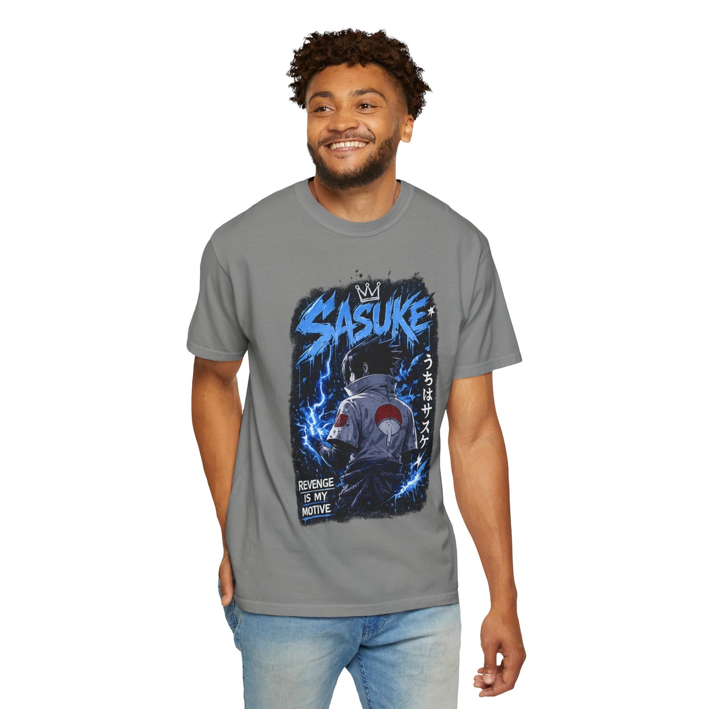 Sasuke Lightning Graphic T-Shirt — "Revenge Is My Motive" Anime Tee