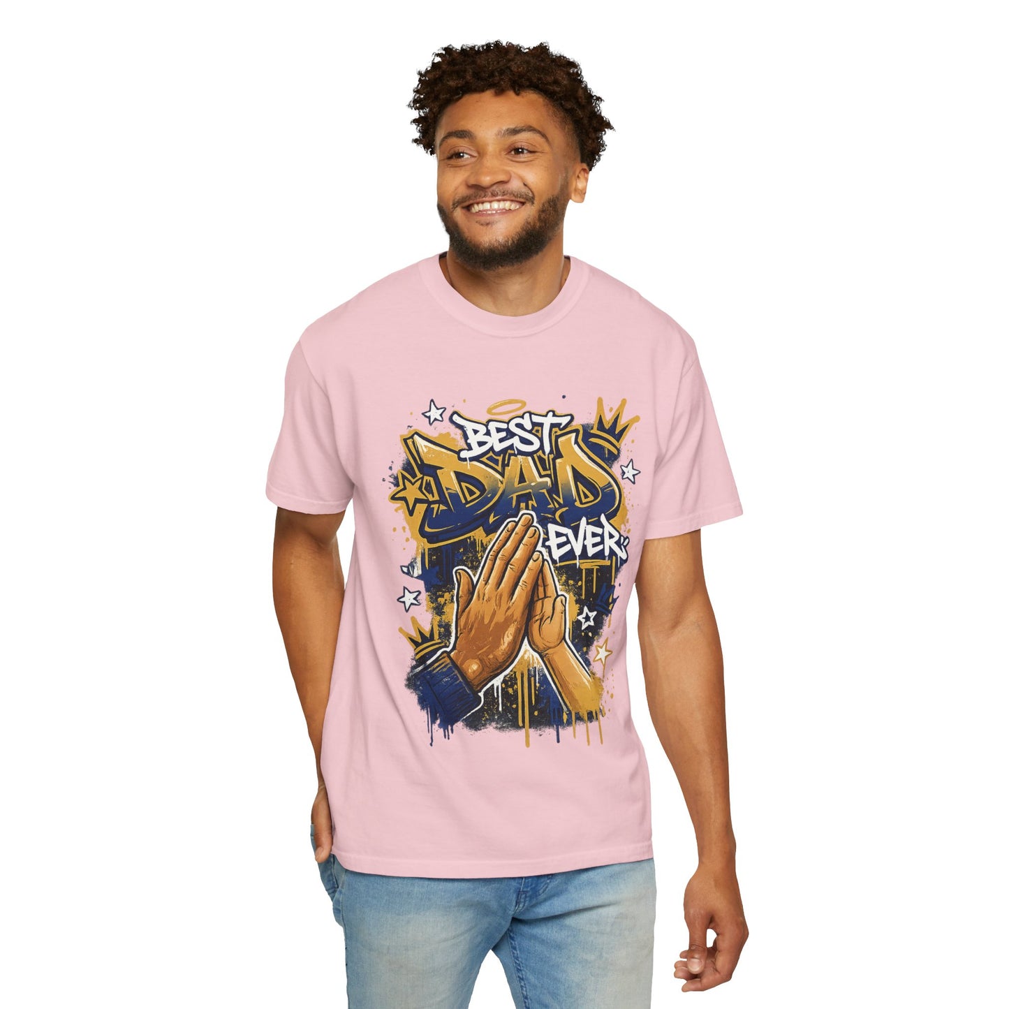 Best Dad Ever Praying Hands T-Shirt | Fatherhood Street Art Tee