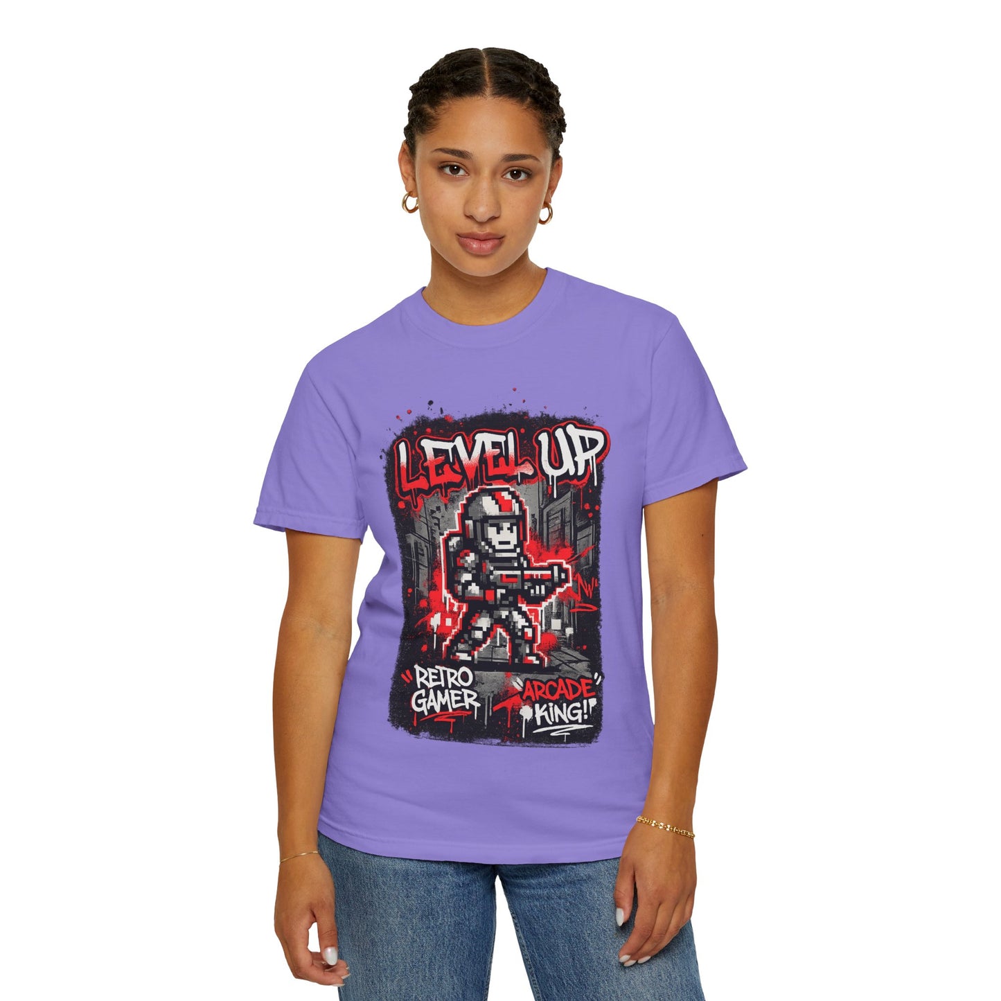 Level Up Retro Gamer T-Shirt — Arcade King Pixel Shooter Tee