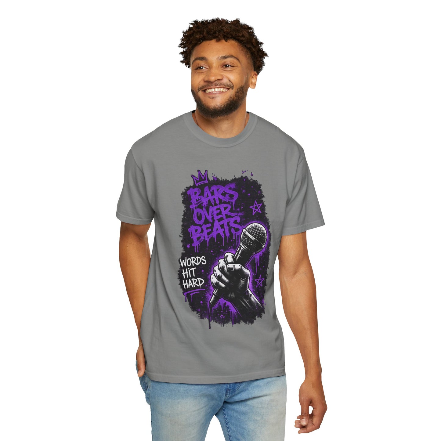 Bars Over Beats Microphone T‑Shirt — "Words Hit Hard" Rap Graphic Tee