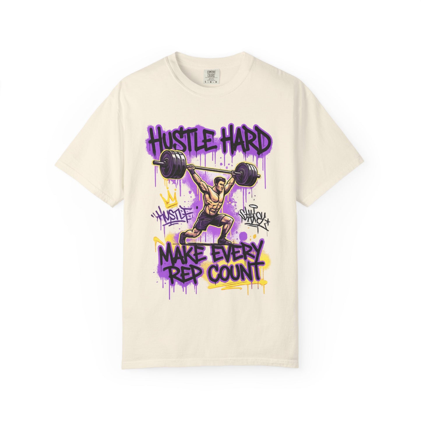 Hustle Hard Make Every Rep Count T-Shirt | Weightlifting Gym Graphic