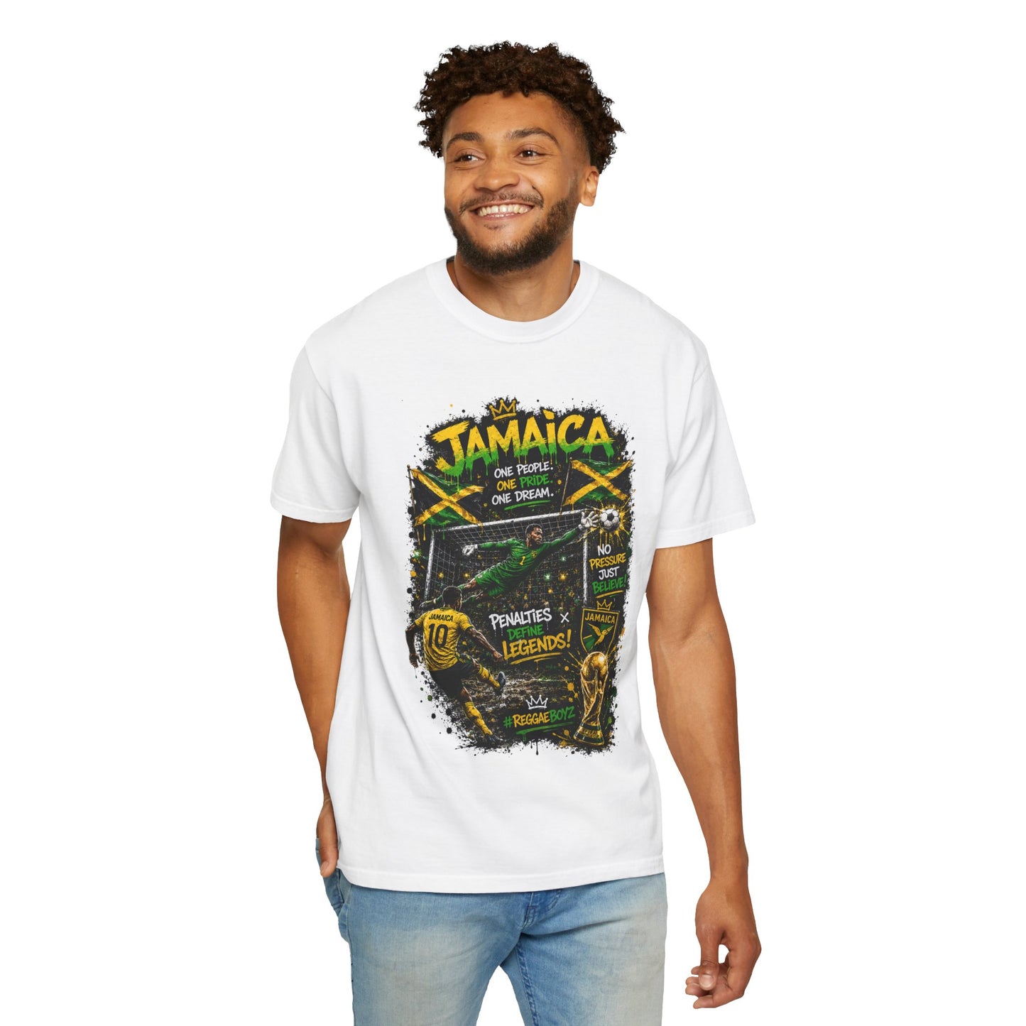 Jamaica Football Soccer Poster T-Shirt | Reggae Pride, Flag Colors