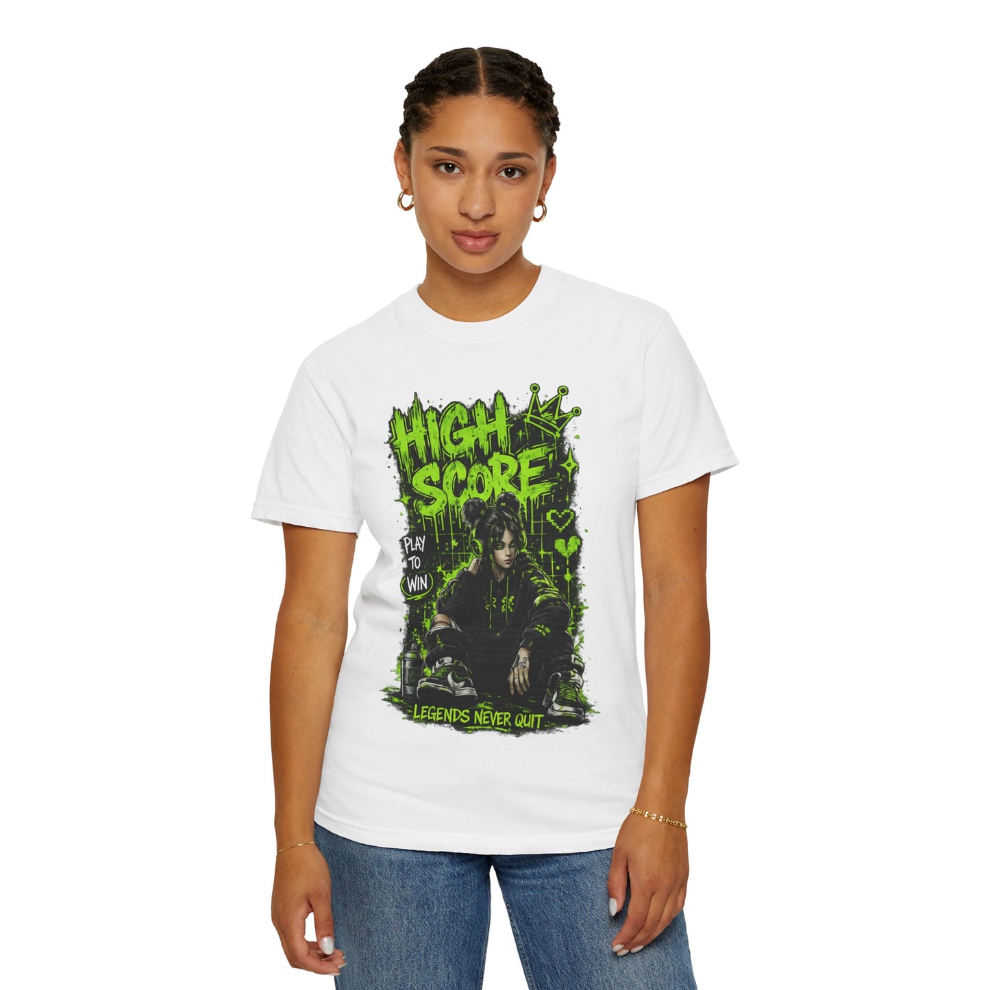 High Score Graphic T-Shirt — 'High Score: Legends Never Quit' Gamer Tee