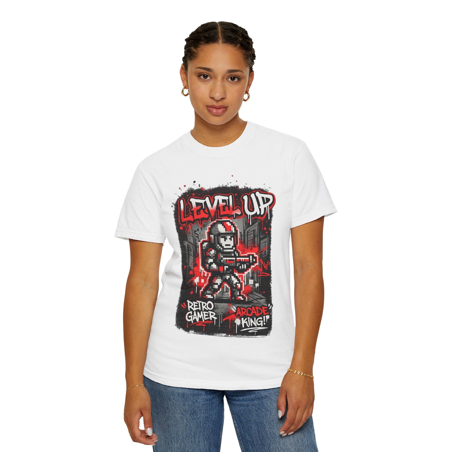 Level Up Retro Gamer T-Shirt — Arcade King Pixel Shooter Tee