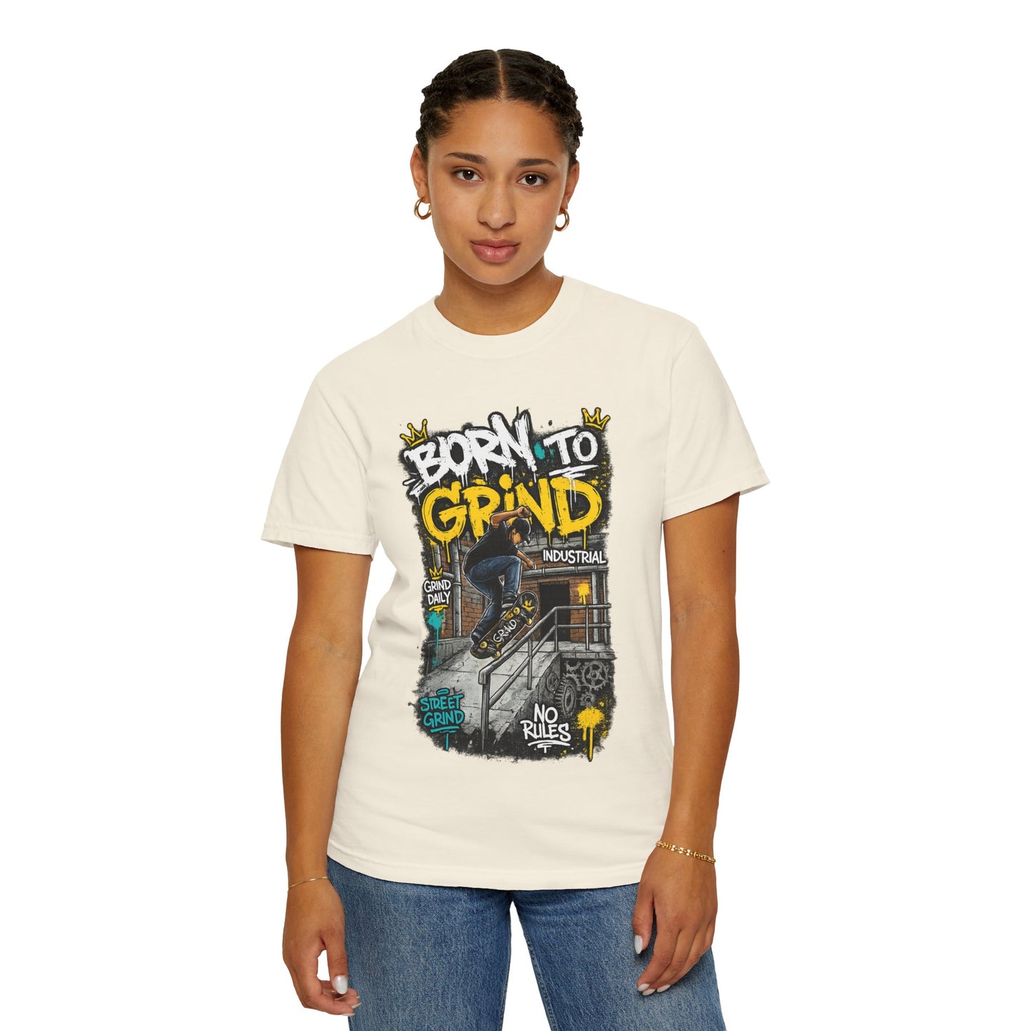 Born to Grind skateboarding graphic T-shirt | Skateboarder street art tee