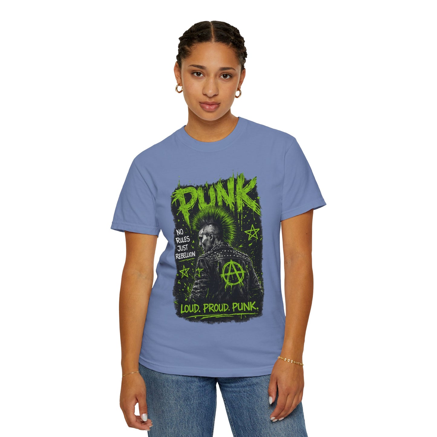 Punk Graphic T-Shirt — "Loud. Proud. Punk." Neon Music Anarchy Tee