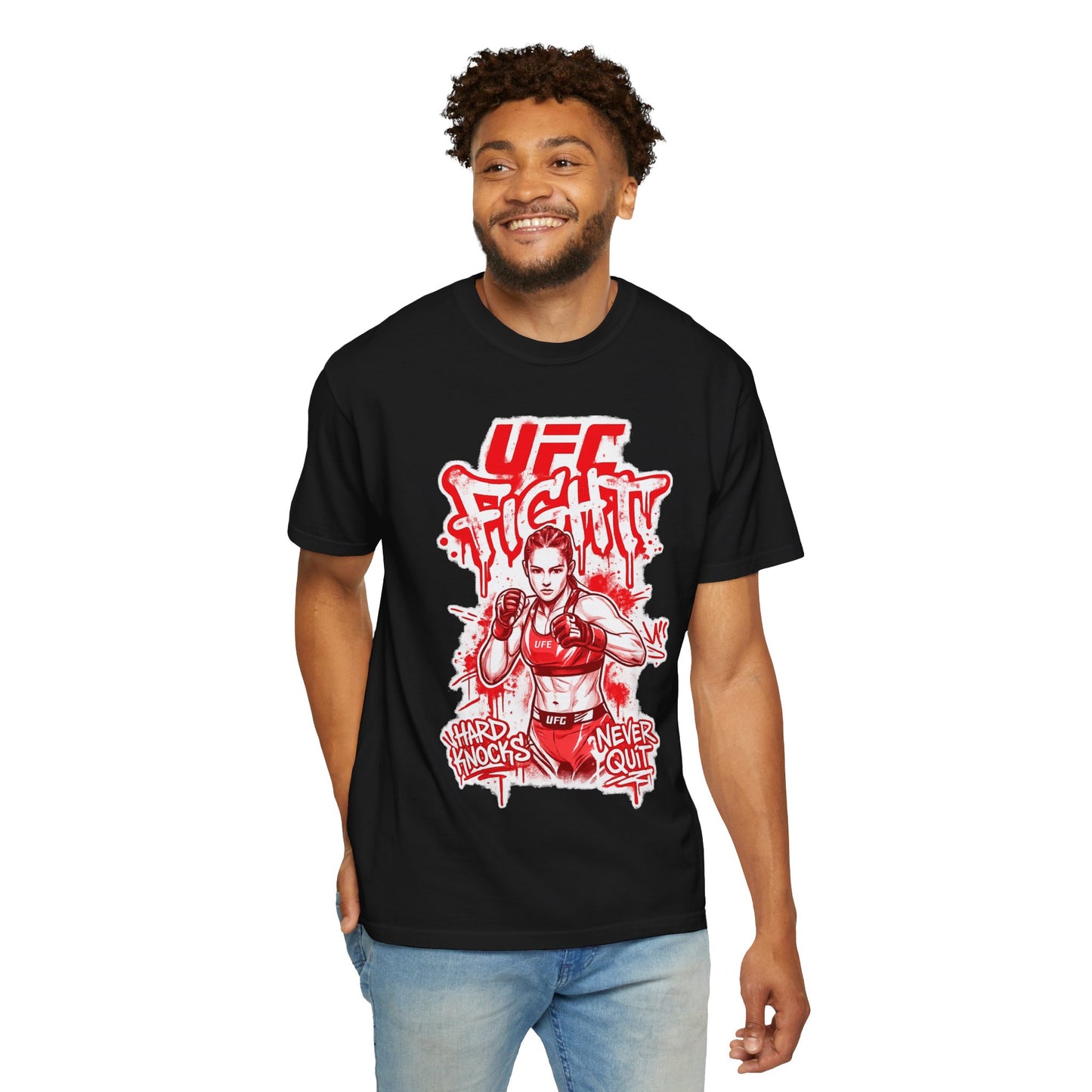 UFC Fight Graphic T-Shirt — "Hard Knocks Never Quit" MMA Fighter Tee