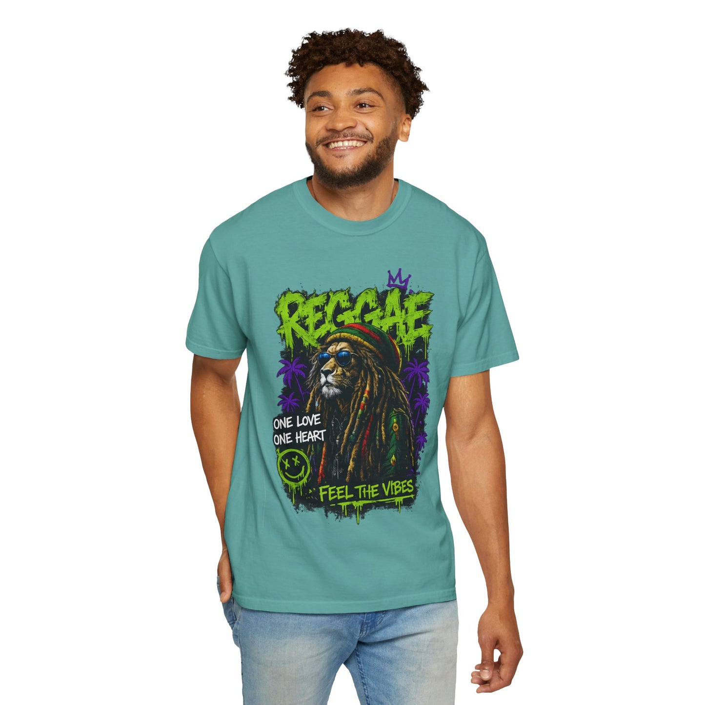 Reggae Lion T-Shirt — "One Love One Heart" Feel the Vibes Graphic Tee