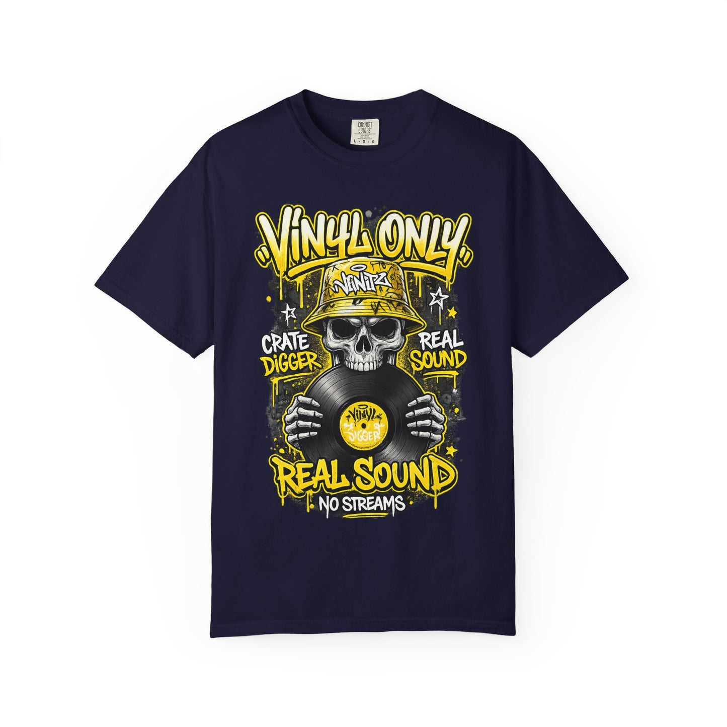 Vinyl Only Skull T-Shirt – "Real Sound, No Streams" Retro DJ Tee