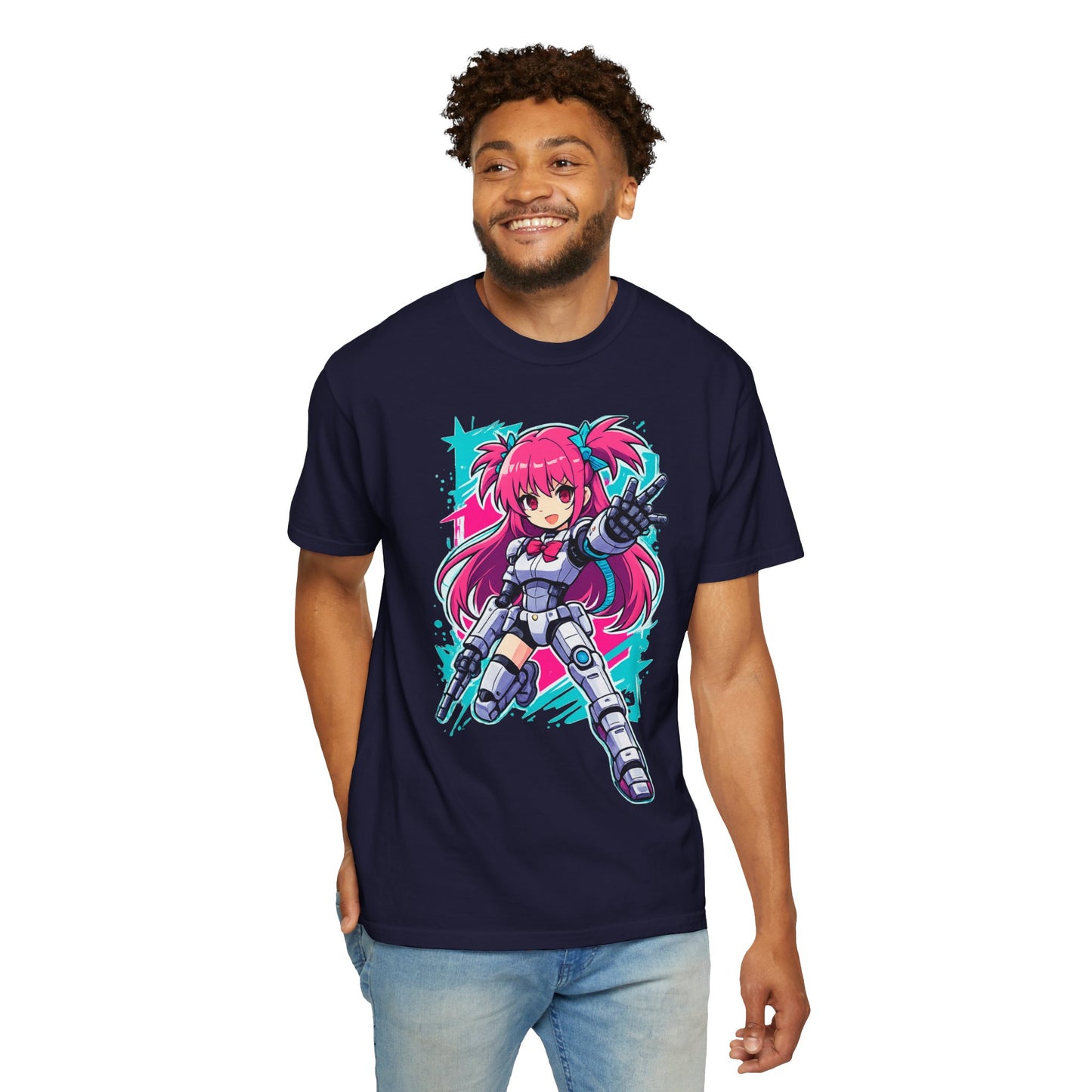 Anime Mecha Girl T-Shirt — Pink Cyberpunk Warrior Tee
