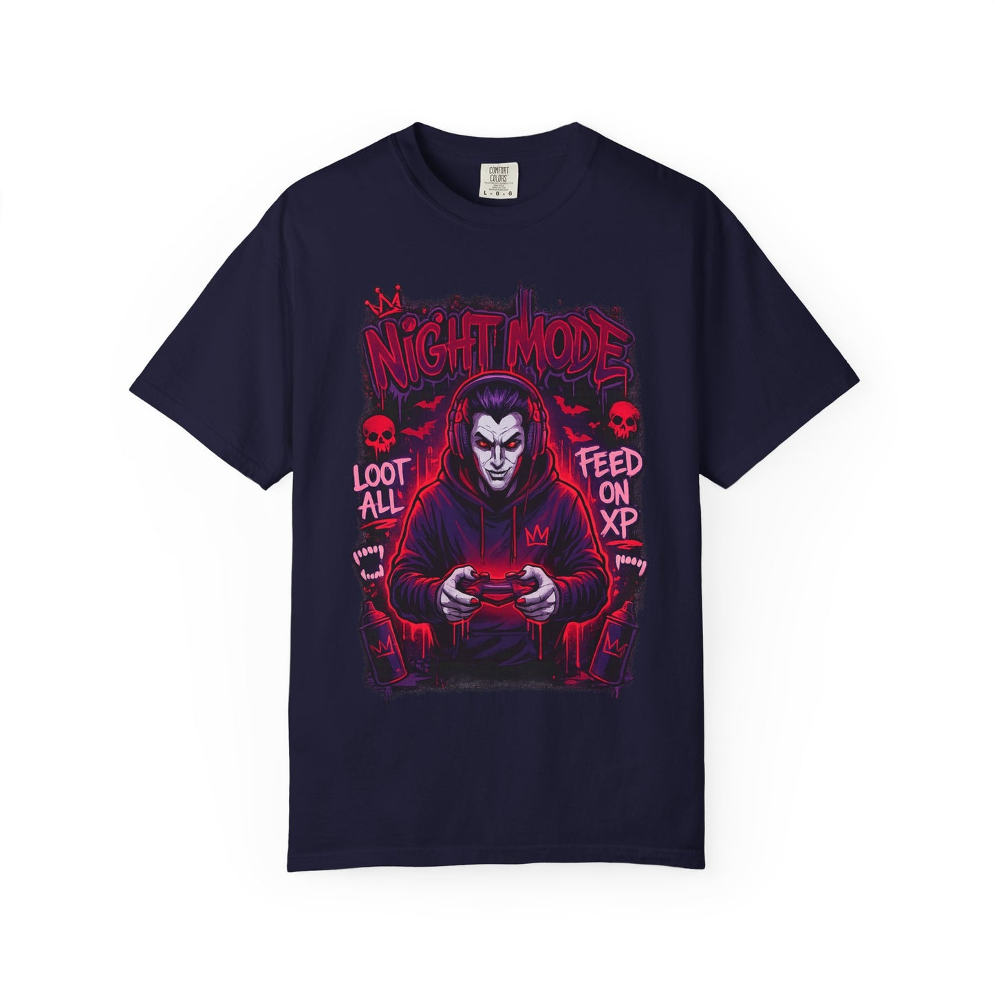 Night Mode Gamer Skeleton hoodie T-Shirt | Loot All Feed on XP