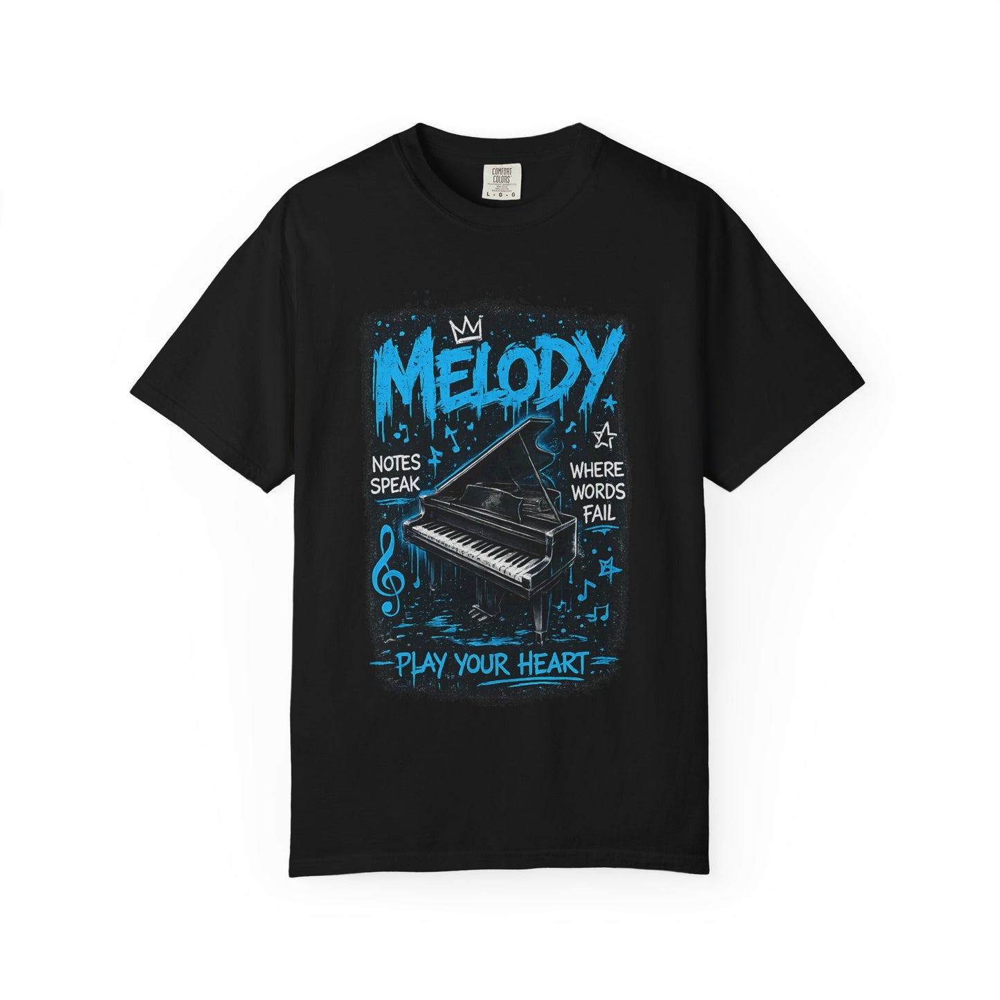Melody Piano Graphic T-Shirt — "Play Your Heart" Music Lover Tee