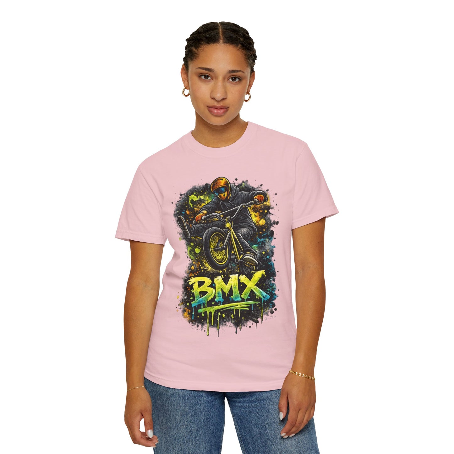 BMX Rider Graphic T-Shirt — Neon Stunt Bike Tee
