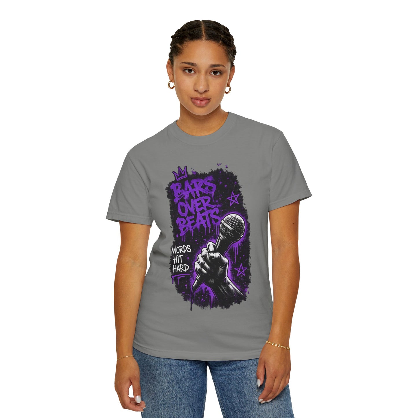 Bars Over Beats Microphone T‑Shirt — "Words Hit Hard" Rap Graphic Tee