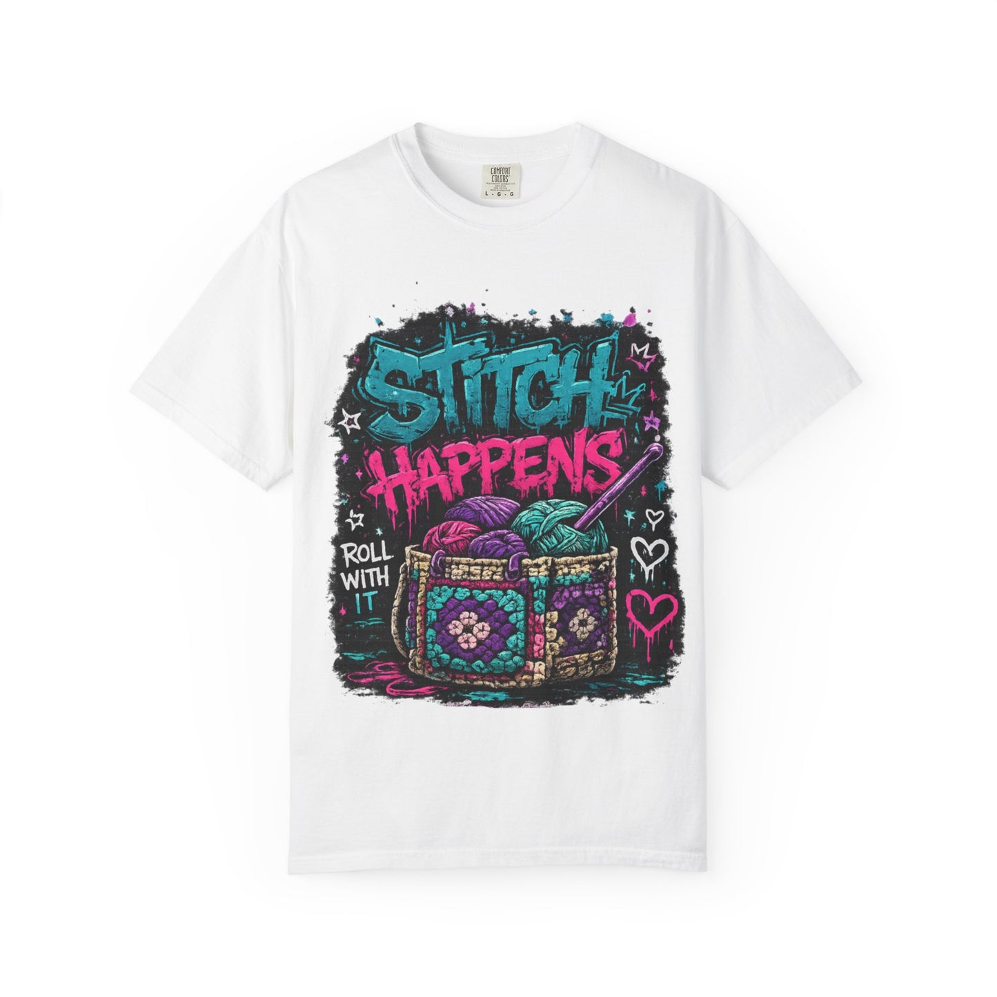 Stitch Happens T‑Shirt — Funny Knitting Crochet Tee (Roll With It)