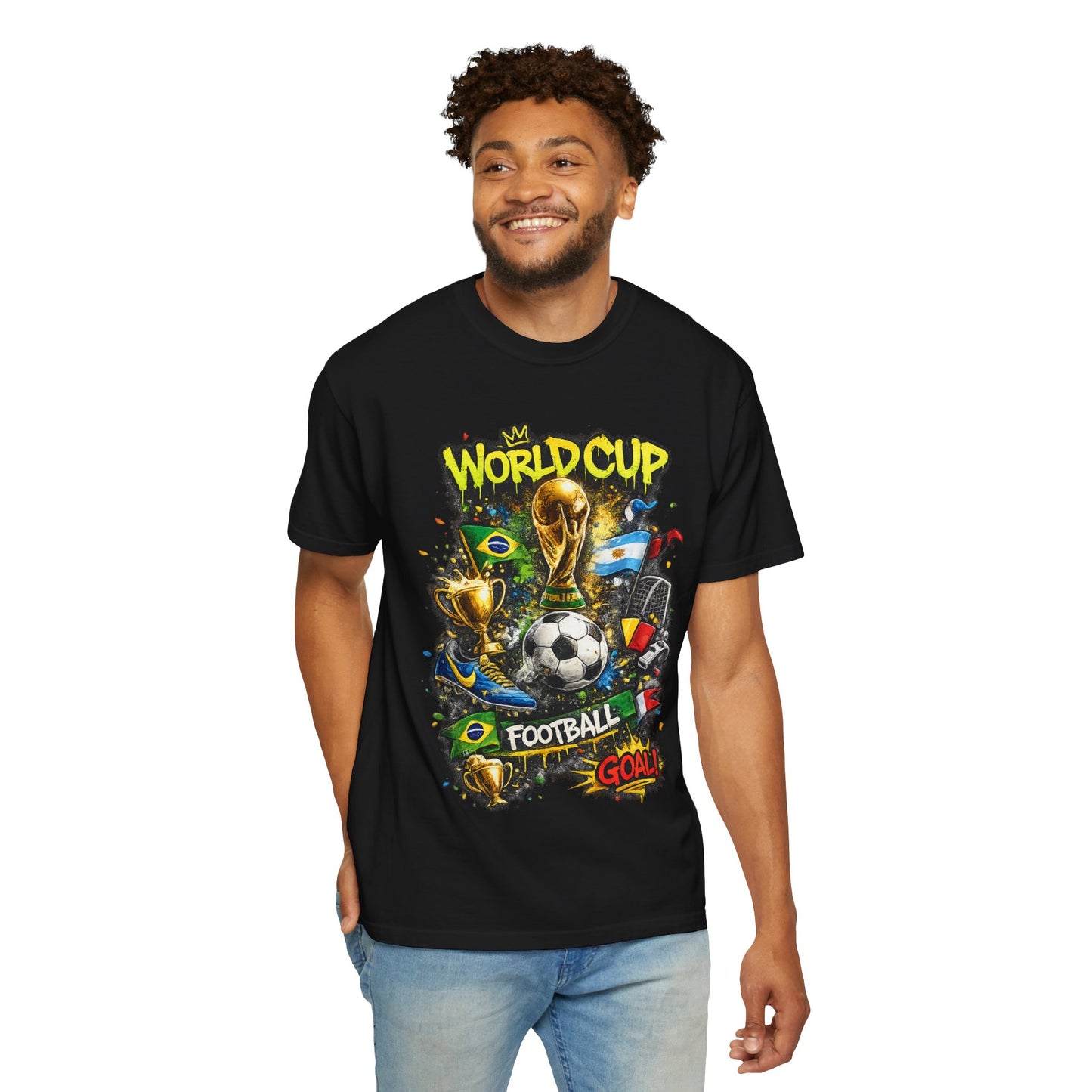 World Cup Football Graphic T-shirt | Soccer Trophy, Flags, Goal