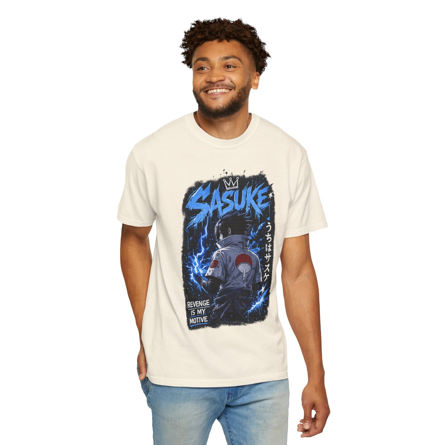 Sasuke Lightning Graphic T-Shirt — "Revenge Is My Motive" Anime Tee