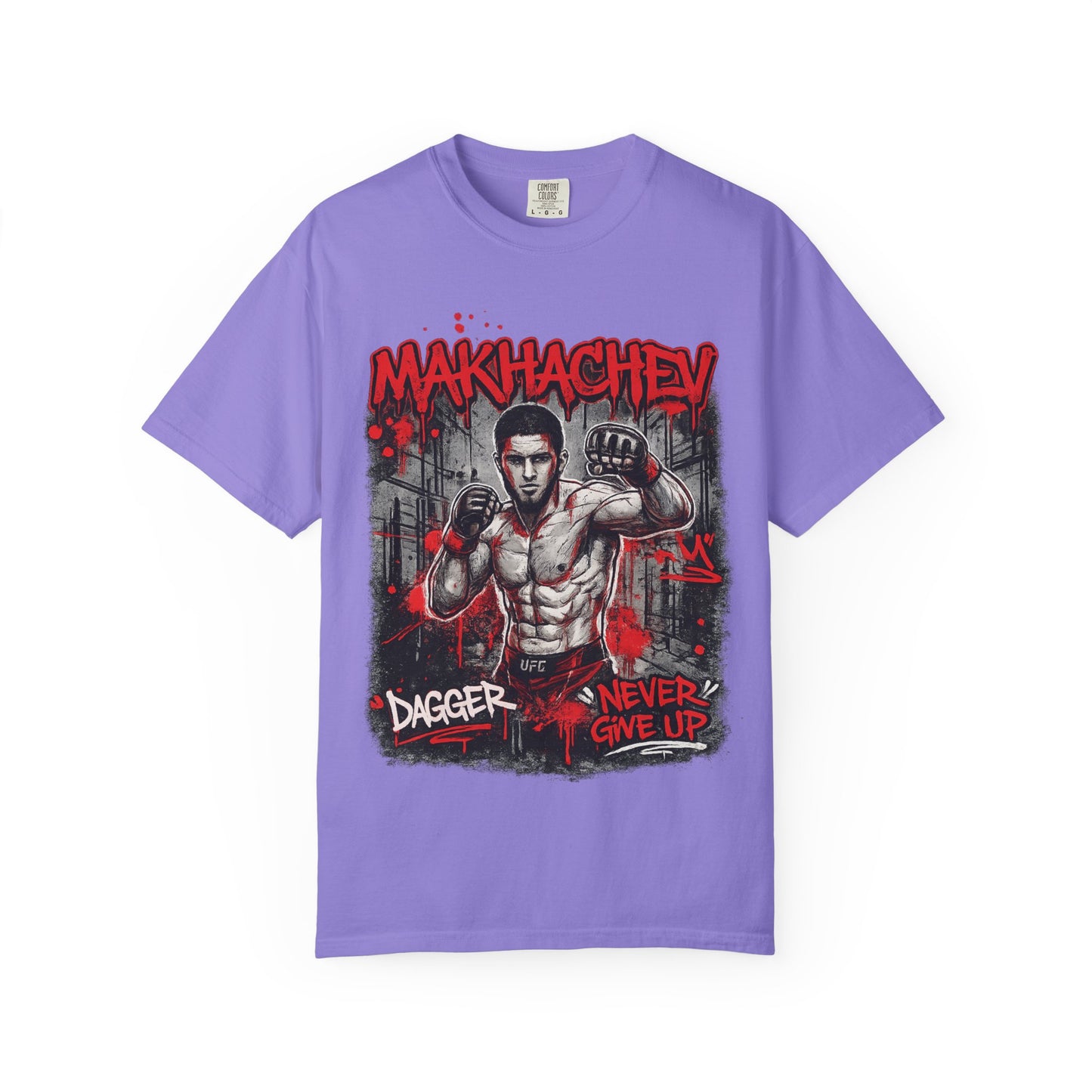 Makhachev MMA Fighter T-Shirt — 'Dagger Never Give Up' Graphic Tee