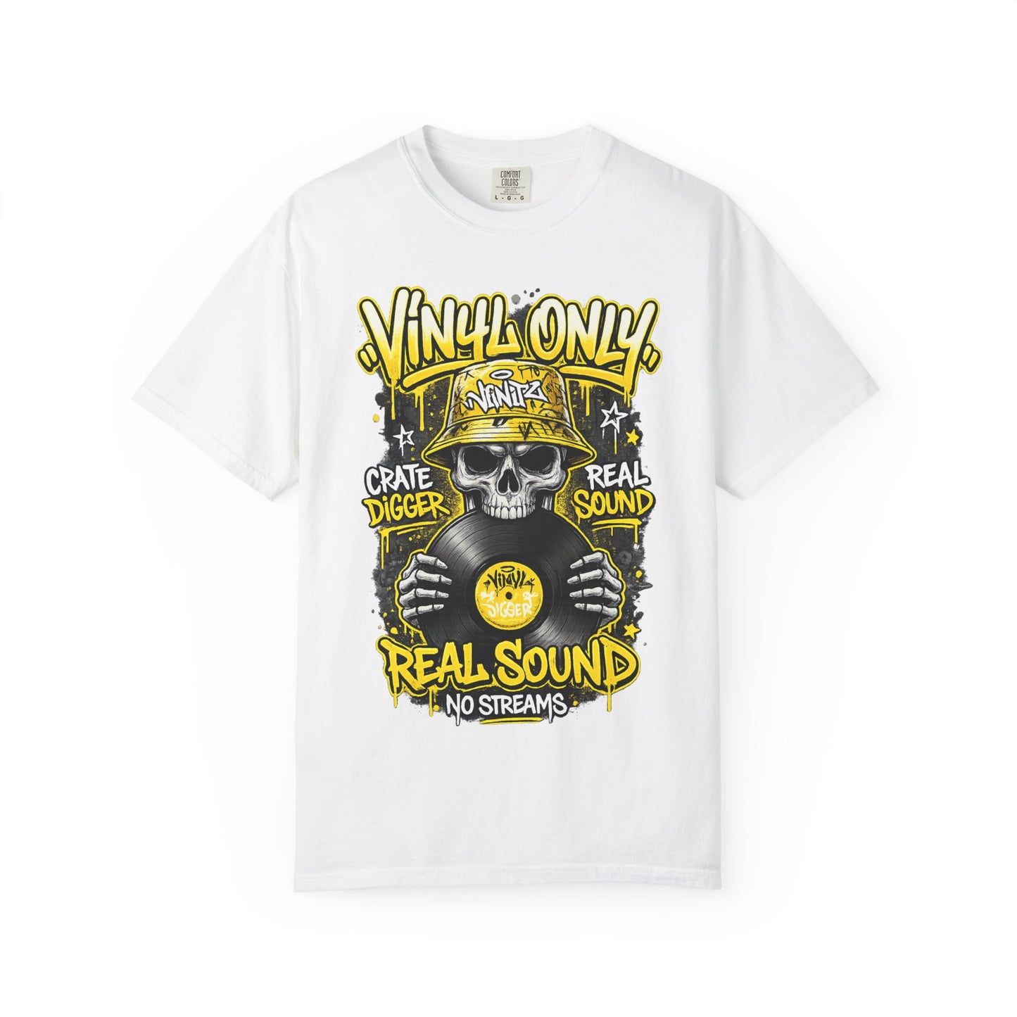 Vinyl Only Skull T-Shirt – "Real Sound, No Streams" Retro DJ Tee