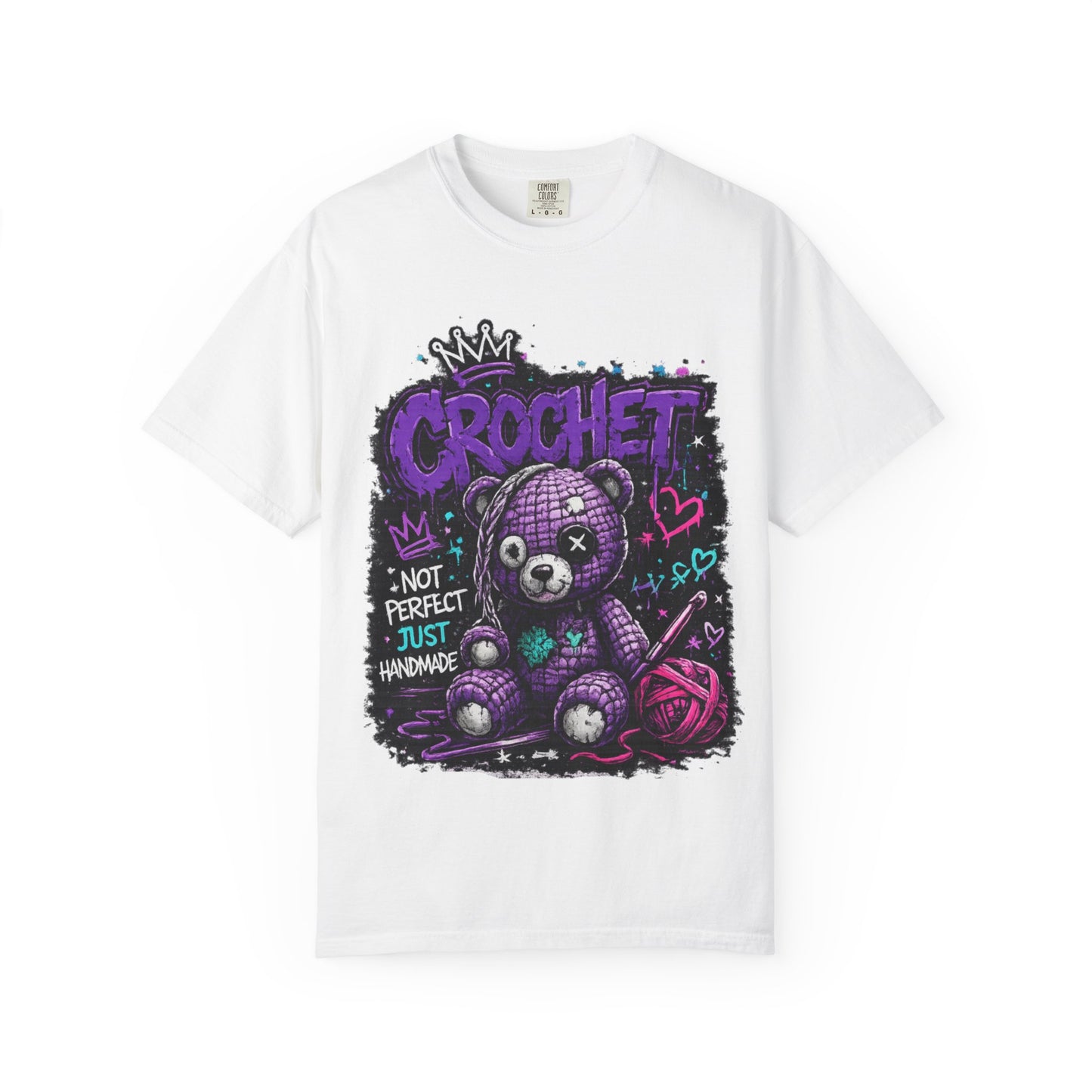 Crochet Teddy T-Shirt — "Not Perfect Just Handmade" Graphic Tee