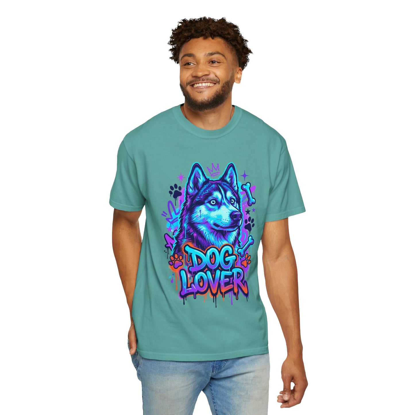Dog Lover T-Shirt — Neon Husky Graphic Tee