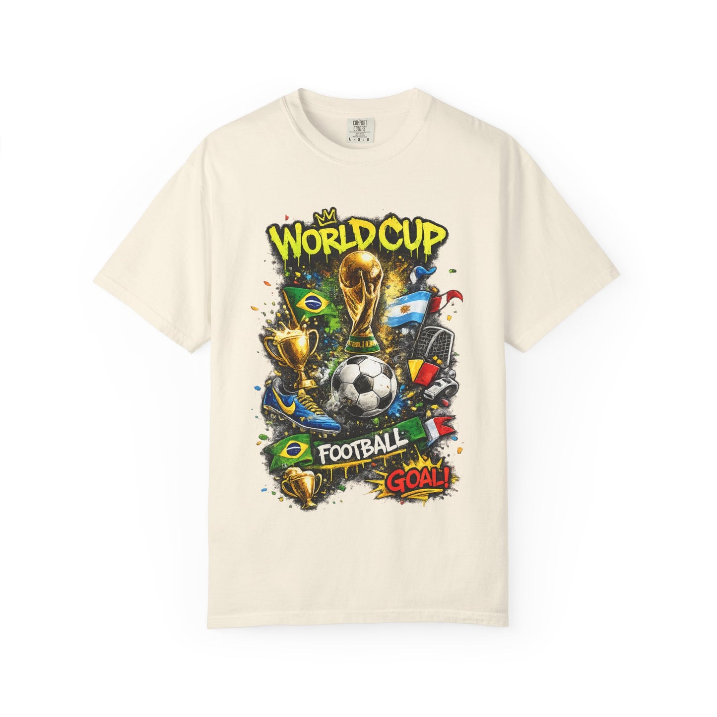 World Cup Football Graphic T-shirt | Soccer Trophy, Flags, Goal