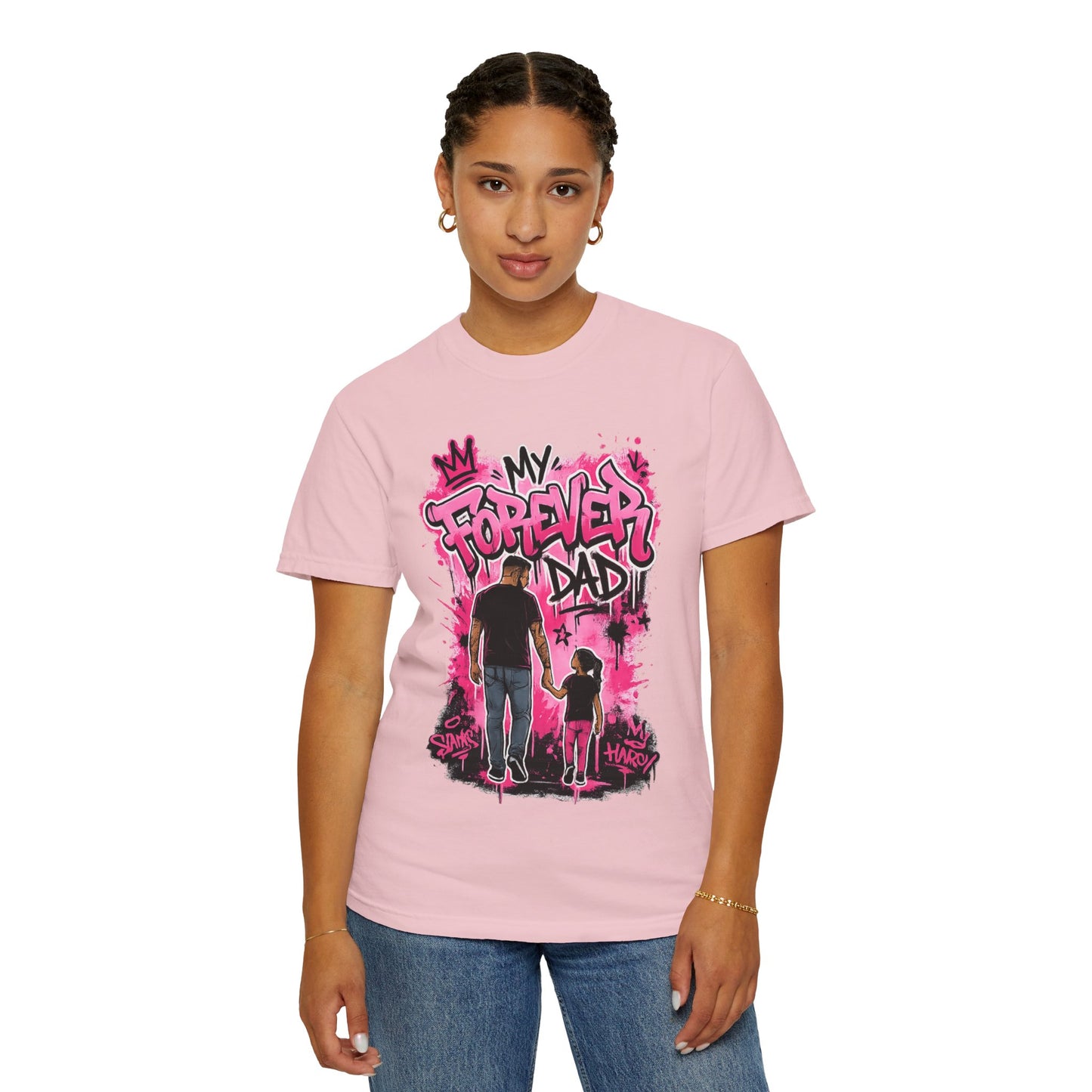 My Forever Dad graffiti father daughter T-Shirt | silhouette, pink spraypaint