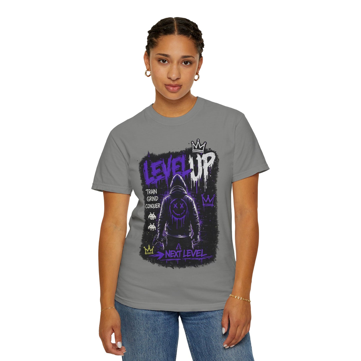 Level Up Graphic T-Shirt — 'Train Grind Conquer' Next Level Gamer Tee