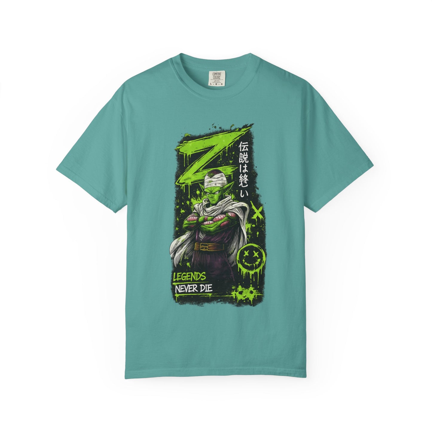 Dragon Warrior Graphic T-Shirt — "Legends Never Die" Neon Green Anime Design