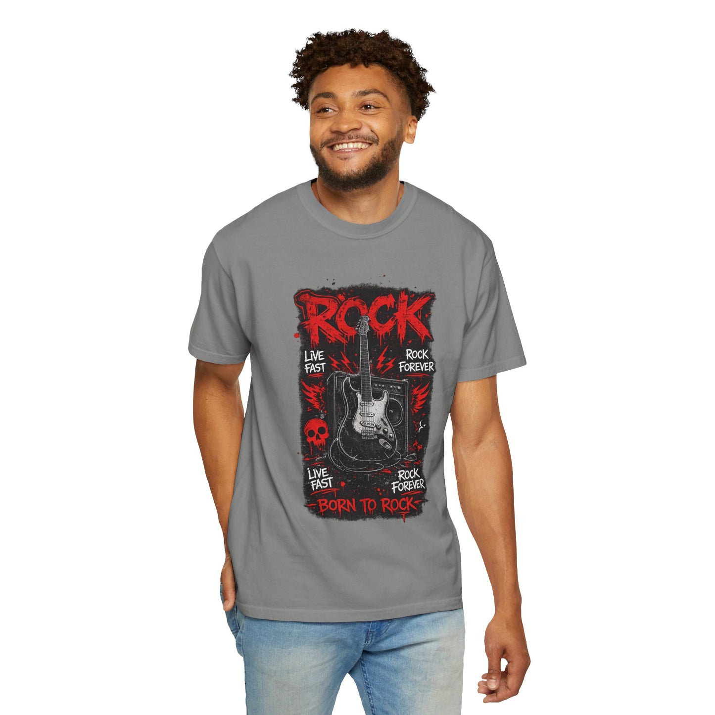 Rock 'Born to Rock' Guitar Graphic T-Shirt