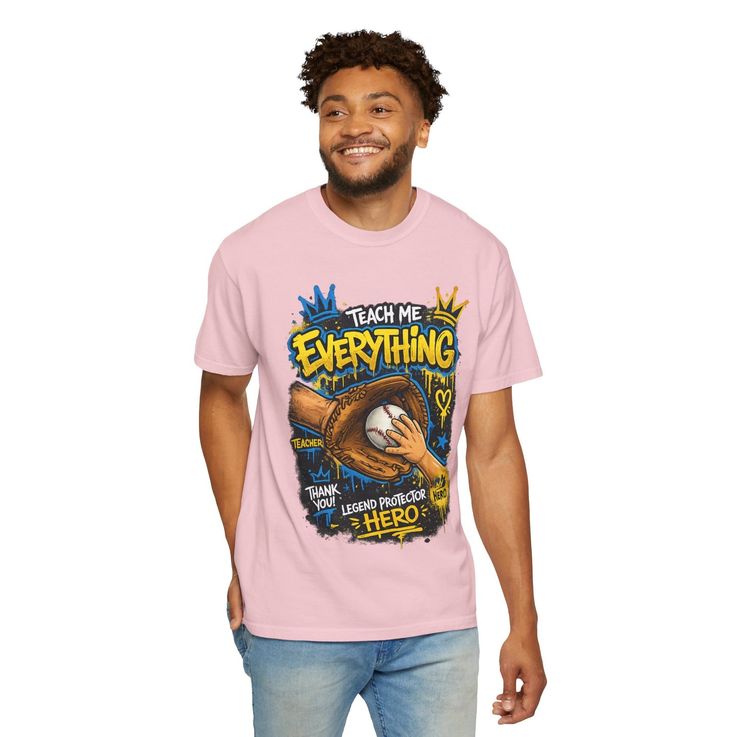 Teach Me Everything baseball glove and ball T-Shirt | Teacher coach appreciation graphic tee