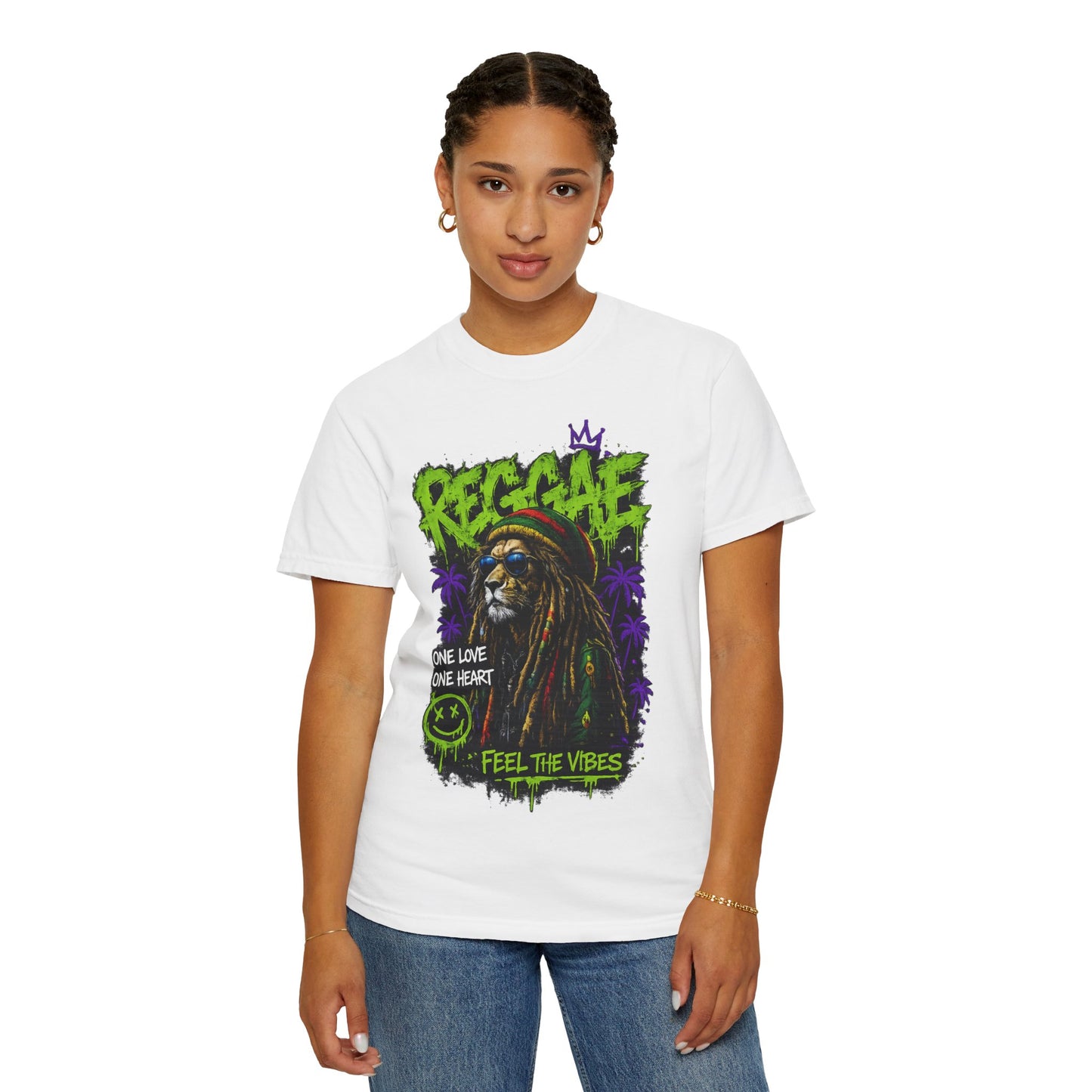 Reggae Lion T-Shirt — "One Love One Heart" Feel the Vibes Graphic Tee