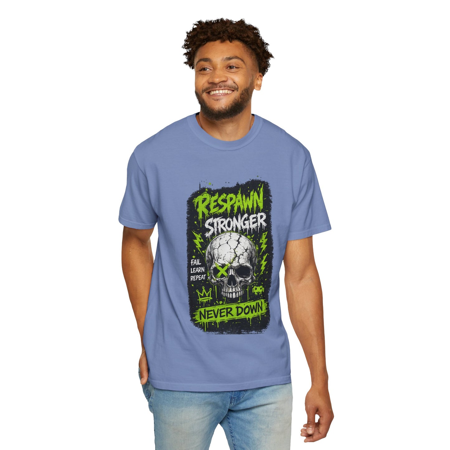Respawn Stronger Skull T-Shirt — Never Down Gamer Graphic Tee
