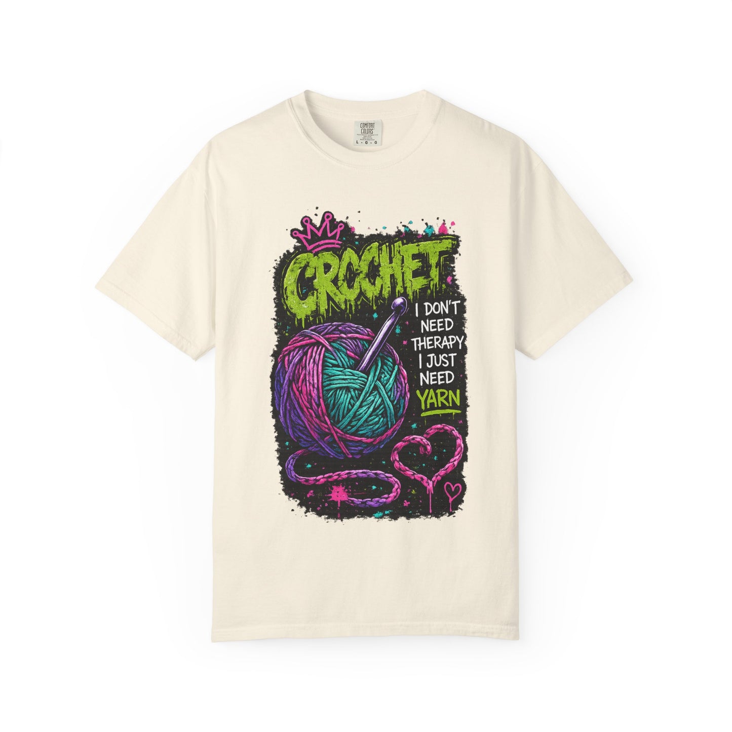 Crochet Yarn T-Shirt — "I Don't Need Therapy I Just Need Yarn" Graphic Tee