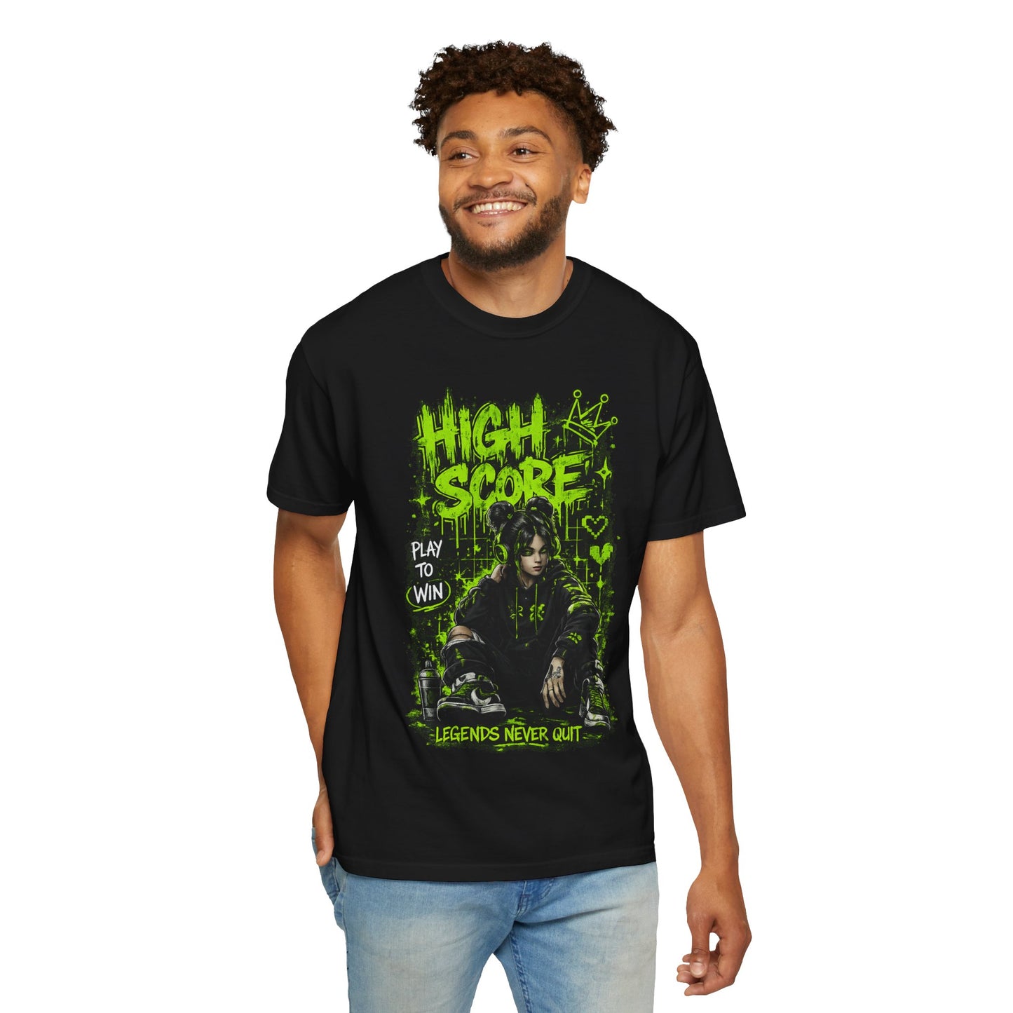 High Score Graphic T-Shirt — 'High Score: Legends Never Quit' Gamer Tee