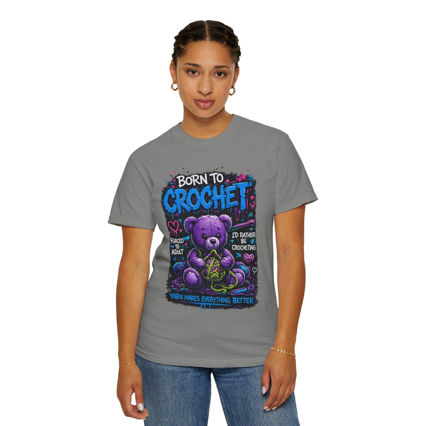 Born to Crochet T-Shirt — Cute Purple Teddy Crocheting Tee