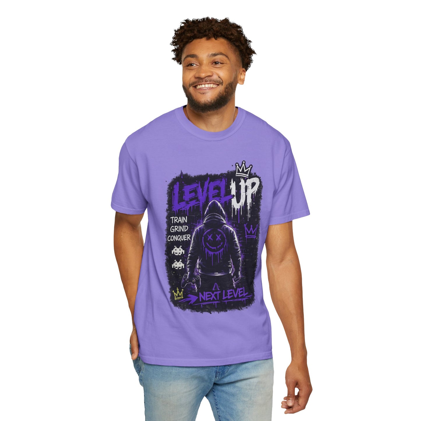 Level Up Graphic T-Shirt — 'Train Grind Conquer' Next Level Gamer Tee