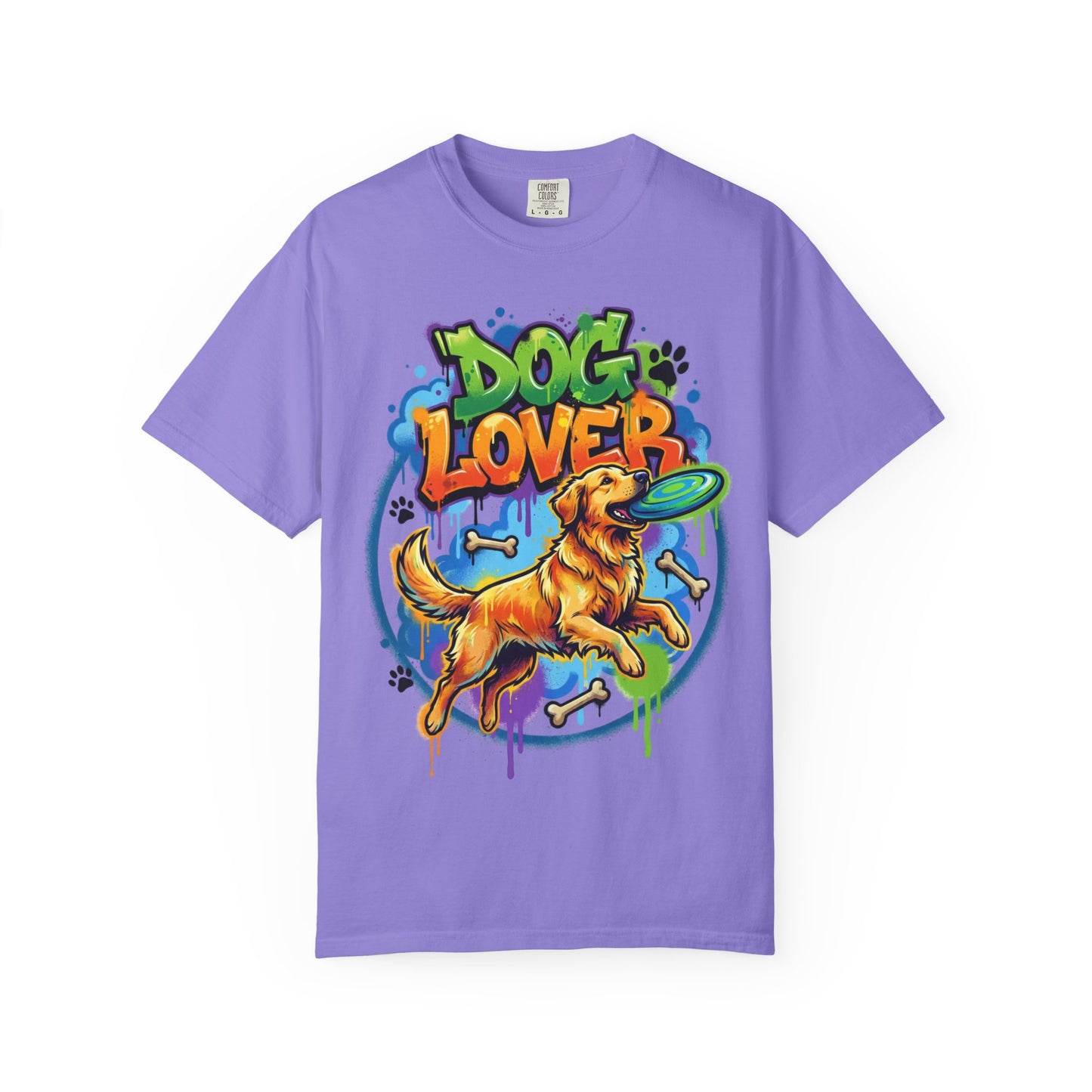 Dog Lover T-Shirt — Colorful Golden Retriever Frisbee Graphic Tee